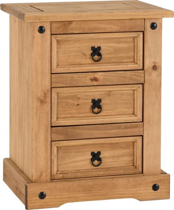 Corona 3 Drawer Bedside Chest in Distressed Waxed Pine - Image 2