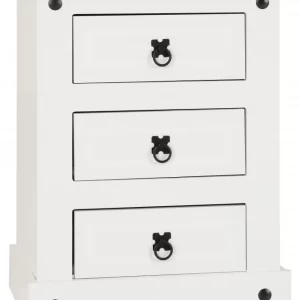 Corona 3 Drawer Bedside in WhiteDistressed Waxed Pine