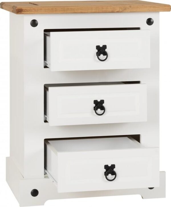 Corona 3 Drawer Bedside in WhiteDistressed Waxed Pine - Image 6