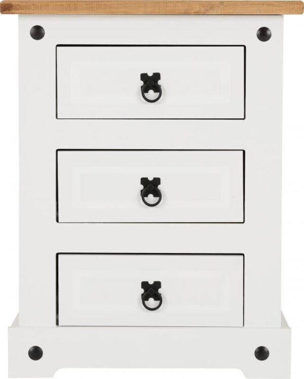 Corona 3 Drawer Bedside in WhiteDistressed Waxed Pine - Image 5