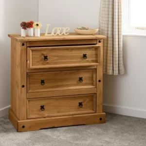 Corona 3 Drawer Chest in Distressed Waxed Pine