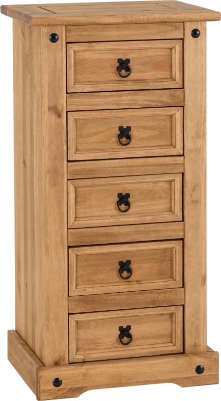 Corona 5 Drawer Narrow Chest in Distressed Waxed Pine - Image 2