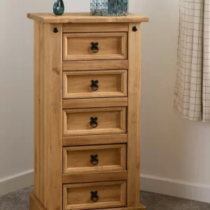 Corona 5 Drawer Narrow Chest in Distressed Waxed Pine