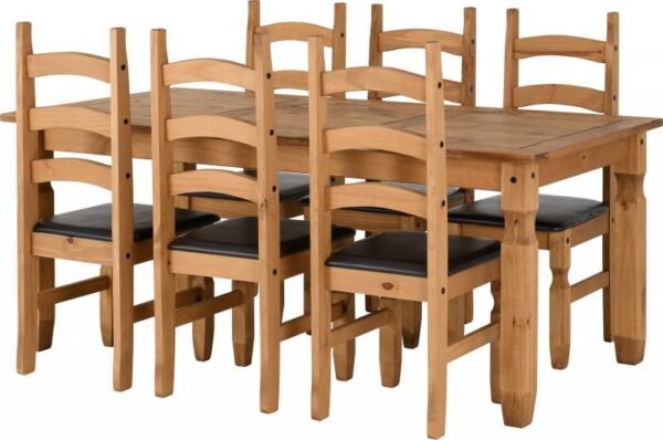 Corona 6' Dining Set in Distressed Waxed PineBrown Faux Leather - Image 2