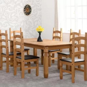 Corona 6' Dining Set in Distressed Waxed PineBrown Faux Leather