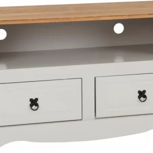 Corona 2 Drawer Flat Screen TV Unit in Grey Distressed Waxed Pine