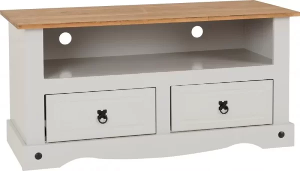 Corona 2 Drawer Flat Screen TV Unit in Grey Distressed Waxed Pine