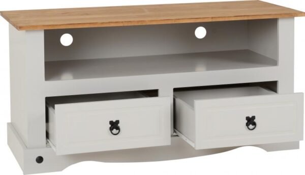 Corona 2 Drawer Flat Screen TV Unit in Grey Distressed Waxed Pine - Image 3