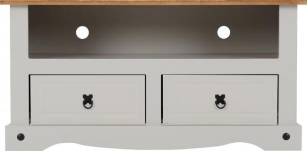 Corona 2 Drawer Flat Screen TV Unit in Grey Distressed Waxed Pine - Image 2