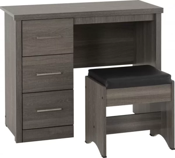 Lisbon 2 Piece Dressing Table Set in Black Wood GrainBlack Faux Leather