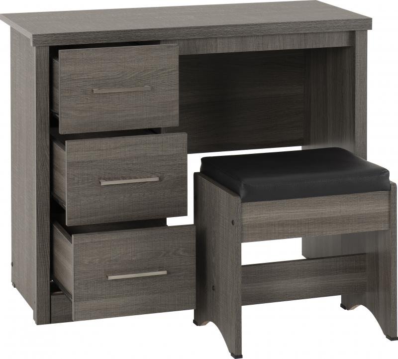 Lisbon 2 Piece Dressing Table Set in Black Wood GrainBlack Faux Leather - Image 2