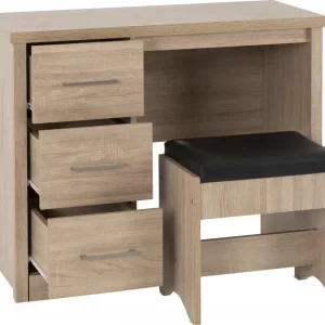 Lisbon 2 Piece Dressing Table Set in Light Oak Effect VeneerBlack Faux Leather
