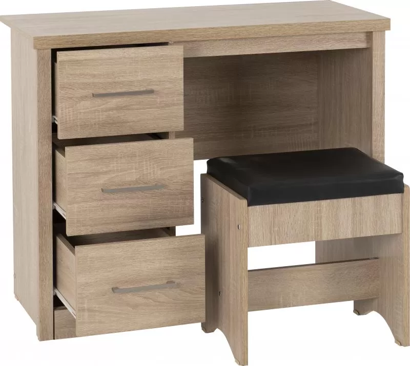 Lisbon 2 Piece Dressing Table Set in Light Oak Effect VeneerBlack Faux Leather