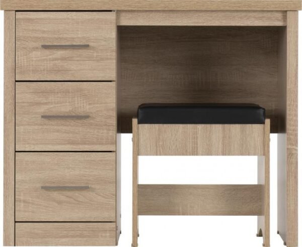 Lisbon 2 Piece Dressing Table Set in Light Oak Effect VeneerBlack Faux Leather - Image 2