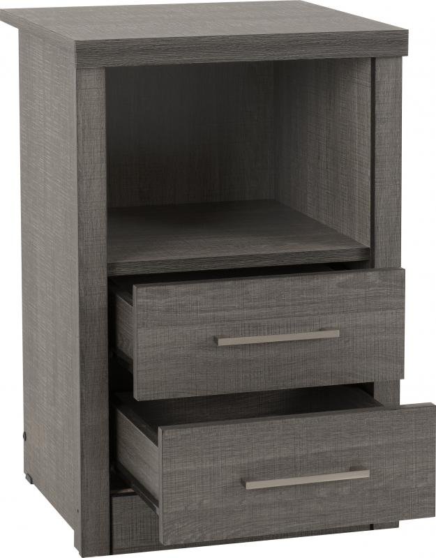Lisbon 2 Drawer 1 Shelf Bedside Cabinet in Black Wood Grain - Image 2