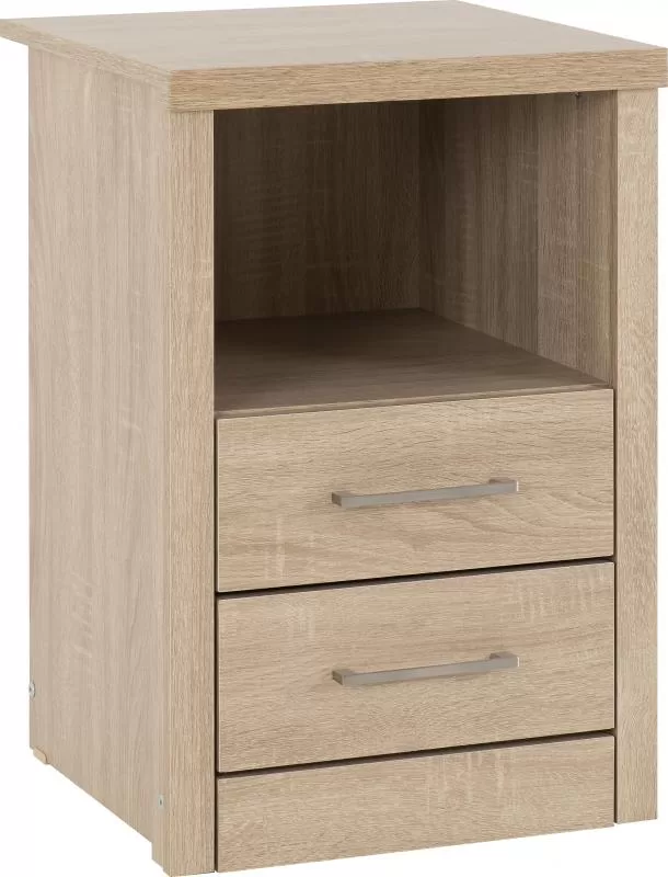 Lisbon 2 Drawer 1 Shelf Bedside Cabinet in Light Oak Effect Veneer