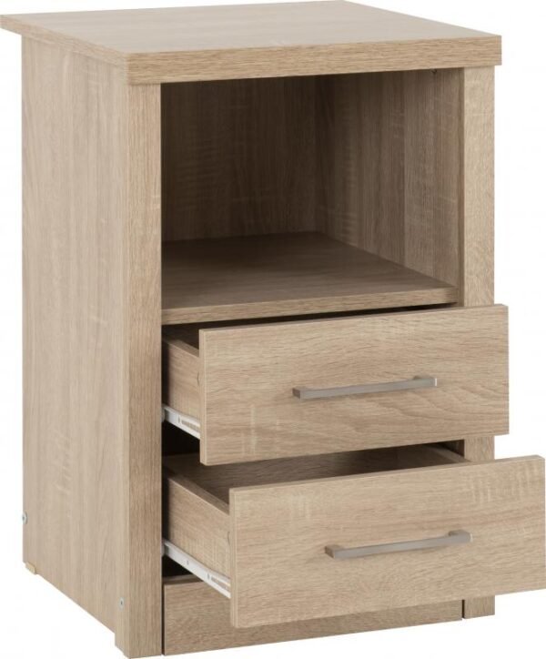 Lisbon 2 Drawer 1 Shelf Bedside Cabinet in Light Oak Effect Veneer - Image 4