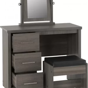 Lisbon 3 Piece Dressing Table Set with Mirror in Black Wood GrainBlack Faux Leather