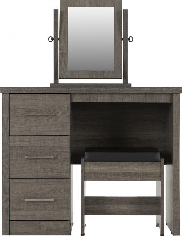 Lisbon 3 Piece Dressing Table Set with Mirror in Light Oak Effect VeneerBlack Faux Leather - Image 6