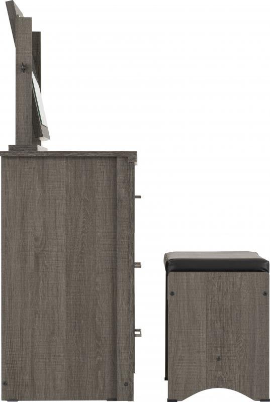 Lisbon 3 Piece Dressing Table Set with Mirror in Black Wood GrainBlack Faux Leather - Image 6