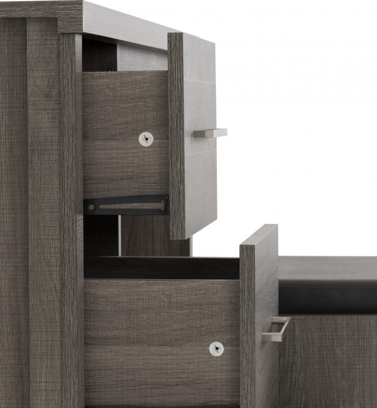 Lisbon 3 Piece Dressing Table Set with Mirror in Light Oak Effect VeneerBlack Faux Leather - Image 3