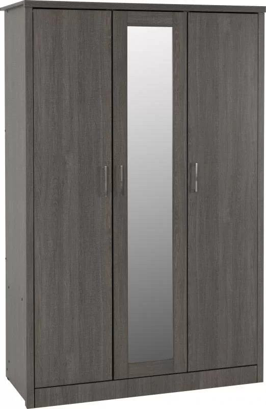 Lisbon 3 Door Wardrobe in Black Wood Grain