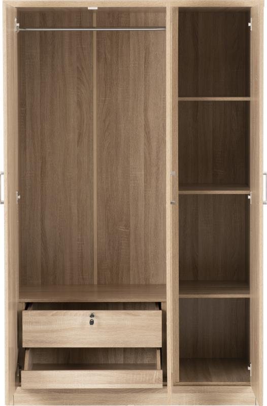Lisbon 3 Door Wardrobe in Light Oak Effect Veneer - Image 5