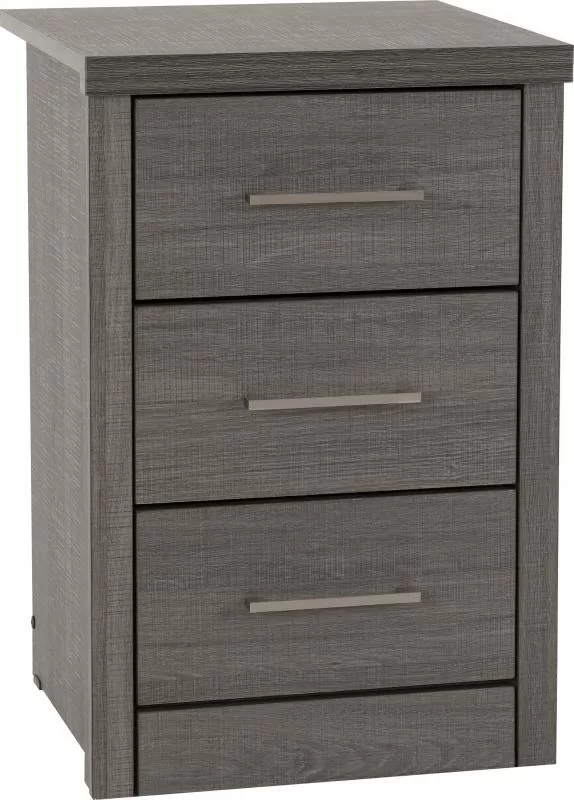 Lisbon 3 Drawer Bedside Chest in Black Wood Grain