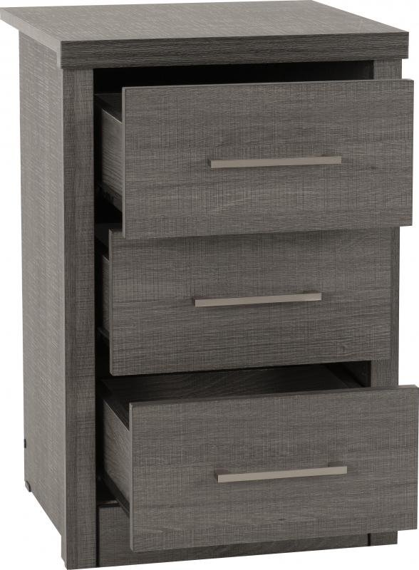 Lisbon 3 Drawer Bedside Chest in Black Wood Grain - Image 4