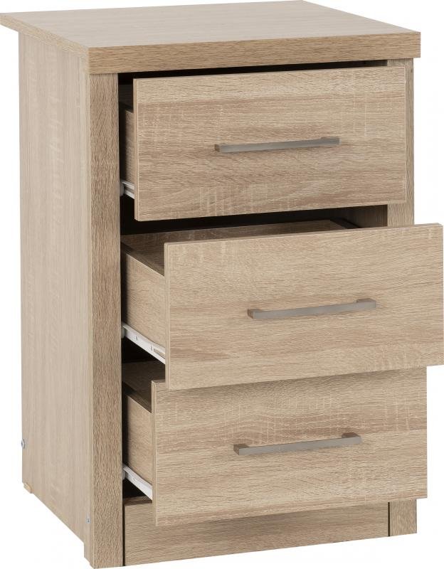 Lisbon 3 Drawer Bedside Chest in Light Oak Effect Veneer - Image 3