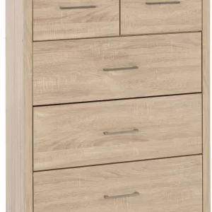 Lisbon 3+2 Drawer Chest in Light Oak Effect Veneer