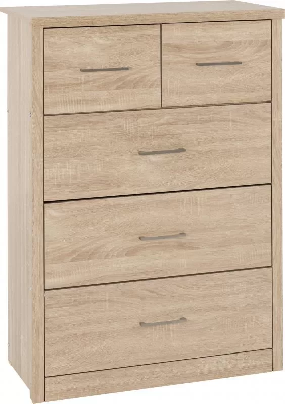 Lisbon 3+2 Drawer Chest in Light Oak Effect Veneer
