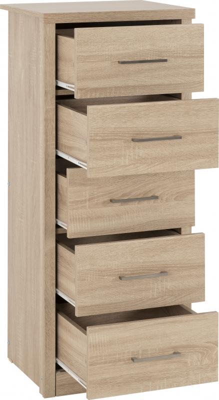 Lisbon 5 Drawer Narrow Chest in Light Oak Effect Veneer - Image 5