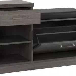 Lisbon Mini Shoe RackStorage Seat in Black Wood GrainBlack Faux Leather