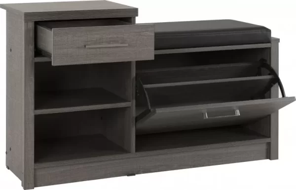 Lisbon Mini Shoe RackStorage Seat in Black Wood GrainBlack Faux Leather