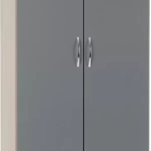 Nevada 2 Door 1 Drawer Wardrobe in Grey GlossLight Oak Effect Veneer