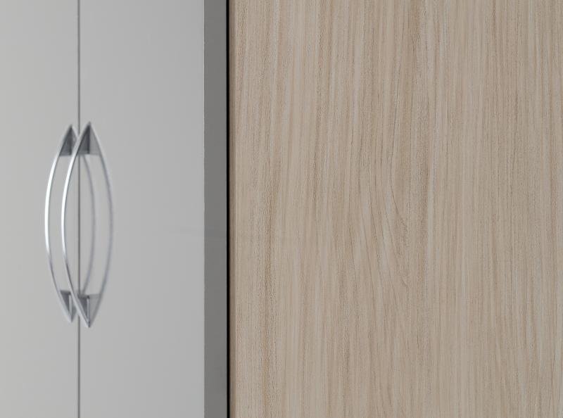 Nevada 2 Door 1 Drawer Wardrobe in Grey GlossLight Oak Effect Veneer - Image 5