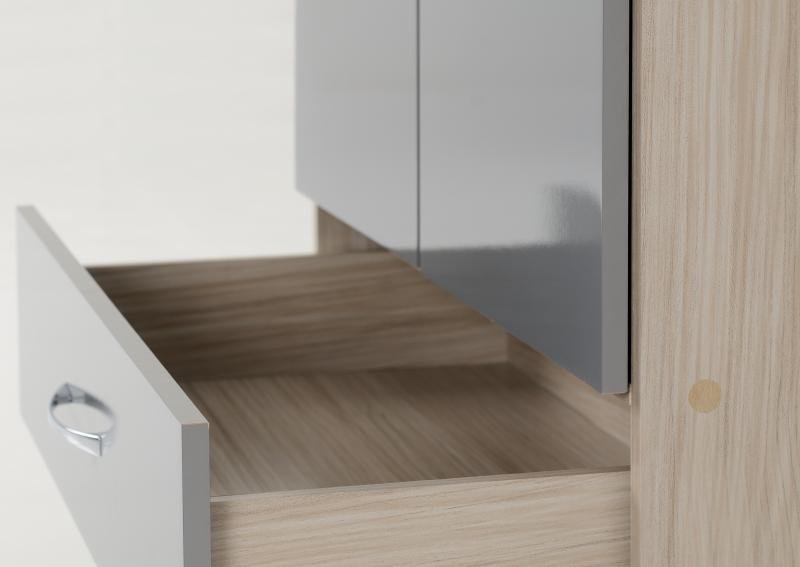 Nevada 2 Door 1 Drawer Wardrobe in Grey GlossLight Oak Effect Veneer - Image 4