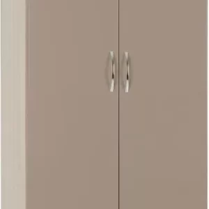 Nevada 2 Door 1 Drawer Wardrobe in Oyster GlossLight Oak Effect Veneer