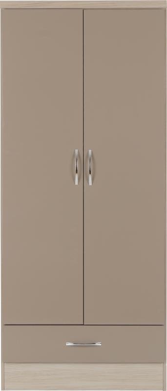 Nevada 2 Door 1 Drawer Wardrobe in Oyster GlossLight Oak Effect Veneer - Image 8