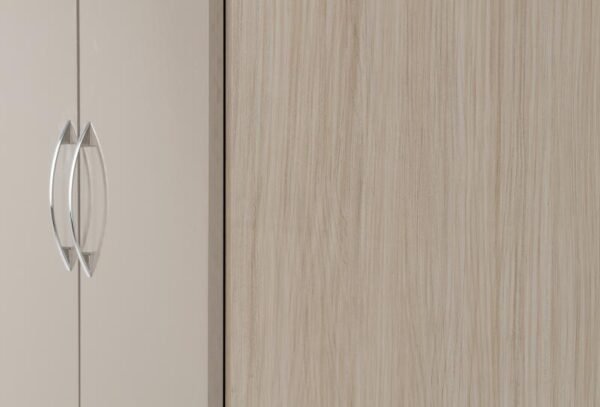 Nevada 2 Door 1 Drawer Wardrobe in Oyster GlossLight Oak Effect Veneer - Image 4