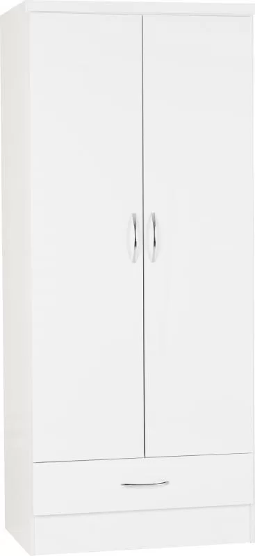 Nevada 2 Door 1 Drawer Wardrobe in White Gloss