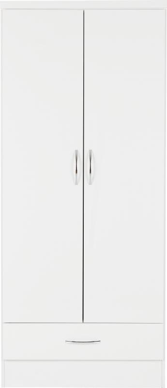 Nevada 2 Door 1 Drawer Wardrobe in White Gloss - Image 7