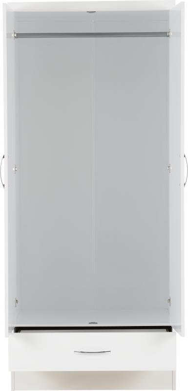 Nevada 2 Door 1 Drawer Wardrobe in White Gloss - Image 6
