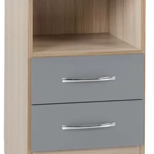 Nevada 2 Drawer Bedside in Grey GlossLight Oak Effect Veneer