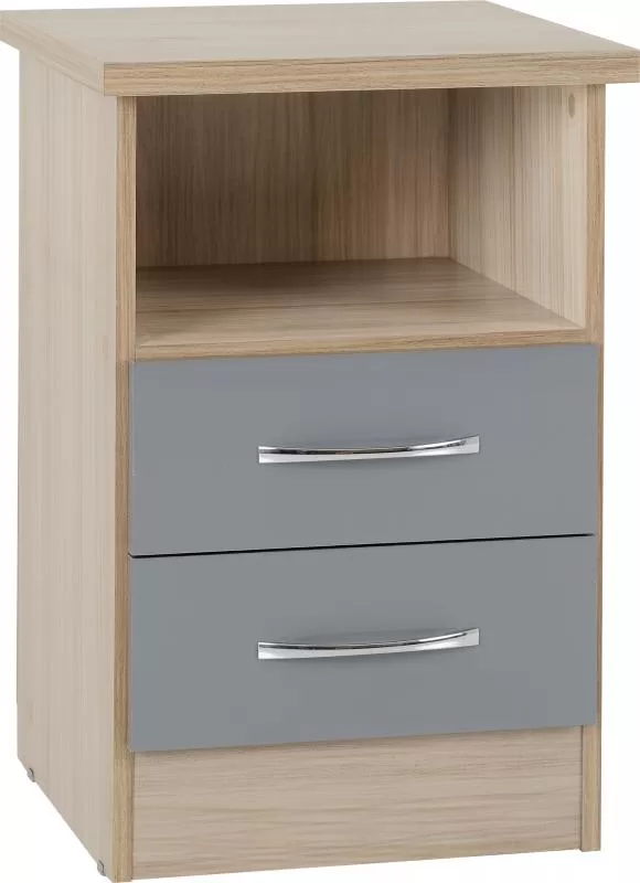 Nevada 2 Drawer Bedside in Grey GlossLight Oak Effect Veneer