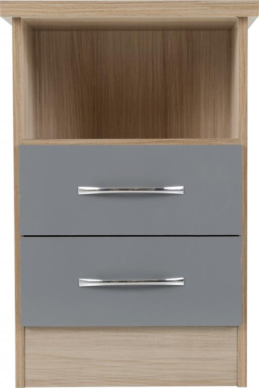 Nevada 2 Drawer Bedside in Grey GlossLight Oak Effect Veneer - Image 8