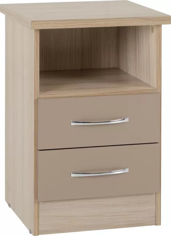 Nevada 2 Drawer Bedside in Oyster GlossLight Oak Effect Veneer