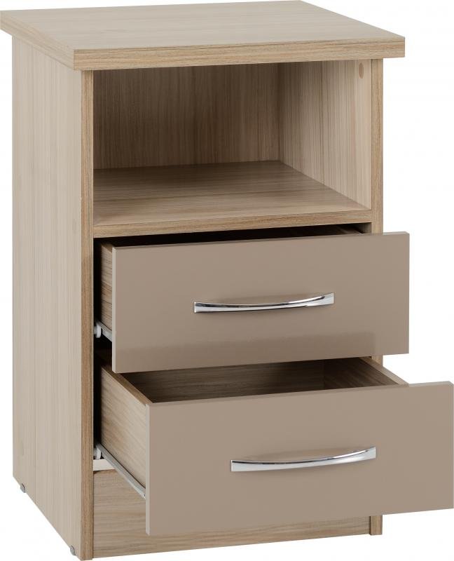 Nevada 2 Drawer Bedside in Oyster GlossLight Oak Effect Veneer - Image 8