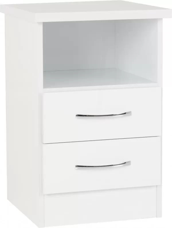 Nevada 2 Drawer Bedside in White Gloss